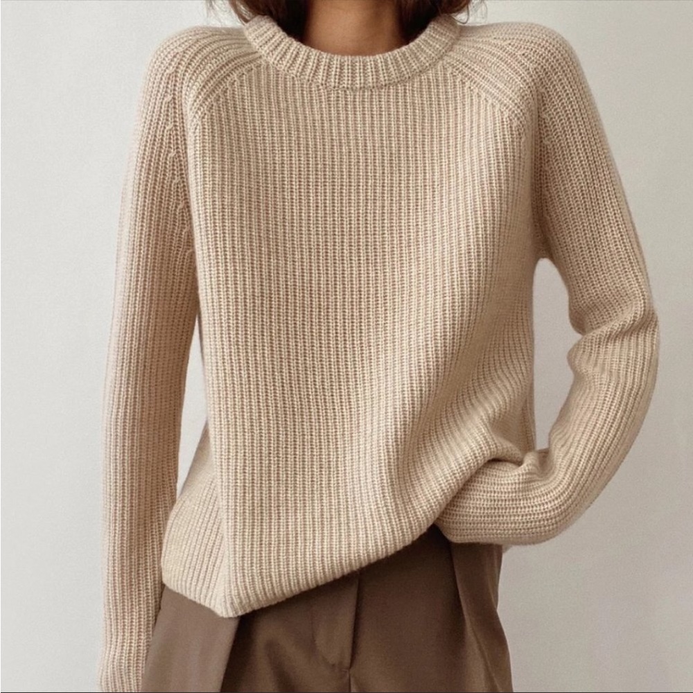 Jenni Kayne 100% Cashmere Fisherman Sweater in Oatmeal Medium